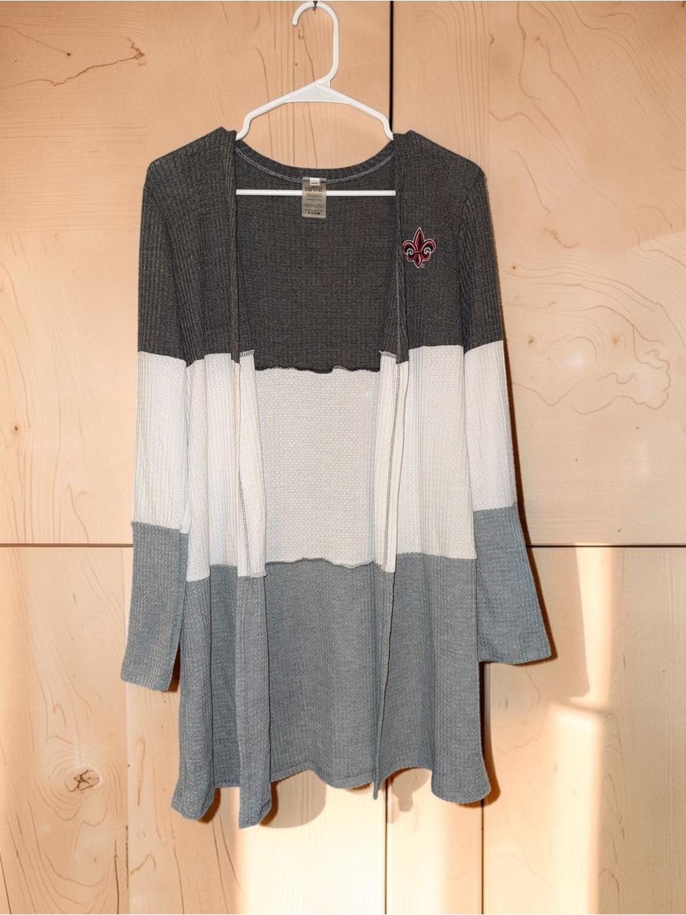 Women’s Colorblock Open-Front Cardigan Sweater - Gray/White/Light Gray